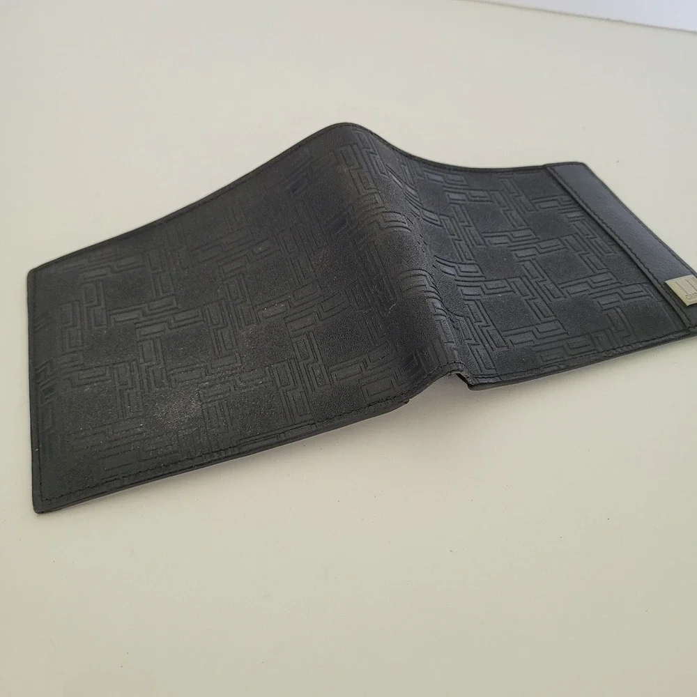 Dunhill London Mens Black Leather Geometric Maze Bifold Wallet Made in France